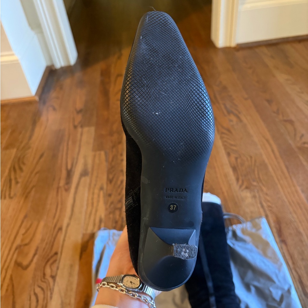 Prada Women's Black Suede Kitten Heeled Boots - Picture 5 of 8